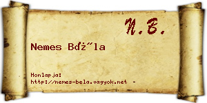 Nemes Béla névjegykártya